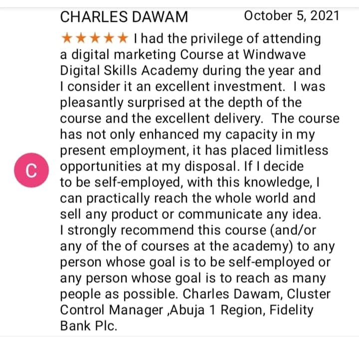 student review_digital marketing training in abuja